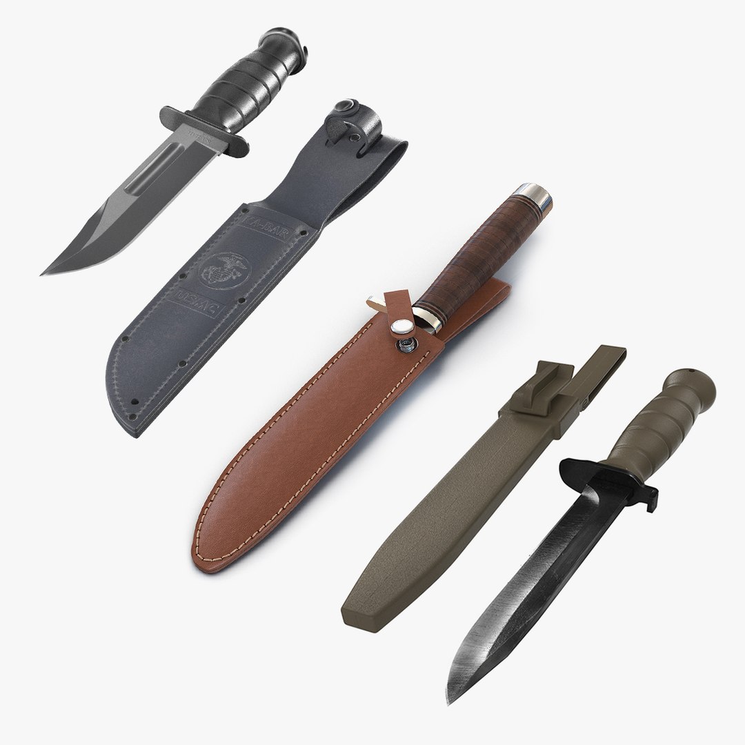 Knives with Sheath Collection 3D model preview
