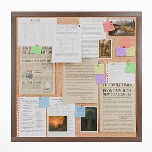 3D Customizable Wooden Wall Cork Board - Square Office Pin Notice Board model