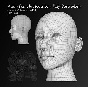 3D model ASIAN HEAD WOMAN LOW POLY BASE MESH