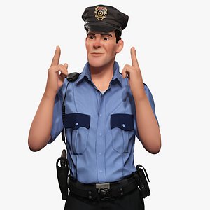 Stylized Cartoon Police Officer Policeman Rigged Cop 3D