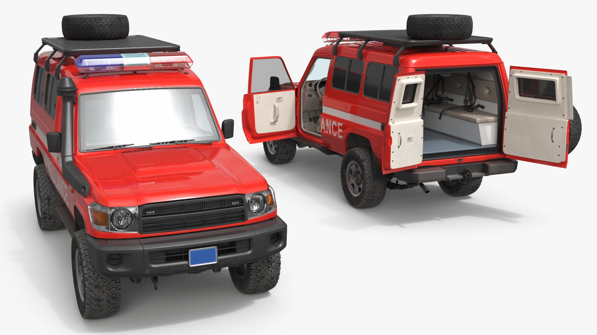 Emergency Ambulance Off Road Vehicle Red Rigged for Cinema 4D 3D model preview