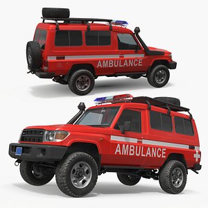 Emergency Ambulance Off Road Vehicle Red Rigged for Cinema 4D