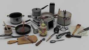 3D model Big set of old kitchen appliances for cooking