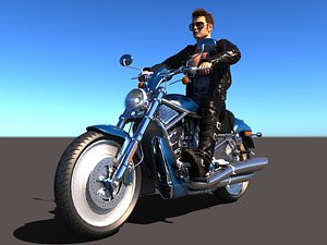 Rigged Rider with Motorbike Model