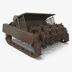 3D Heavy Rotary Mine Clearance Unit with Visible Wear Military Green Used model