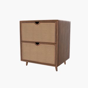 Wooden Rattan Bedside Table 3D model