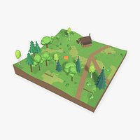 Forest Diorama with Log Cabin and Campsite