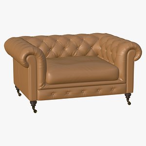Chesterfield Yellow Leather Sofa Realistic
