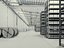 Escena 3D del interior de un almacén industrial moderno
