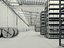 Escena 3D del interior de un almacén industrial moderno