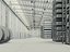 Escena 3D del interior de un almacén industrial moderno