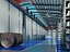 Escena 3D del interior de un almacén industrial moderno