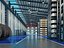 Escena 3D del interior de un almacén industrial moderno