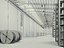 Escena 3D del interior de un almacén industrial moderno