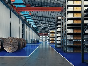 3D Modern Industrial Warehouse Interior 3D Scene