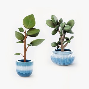 stylised cartoony plants 3D model
