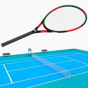3D tennis court racket model