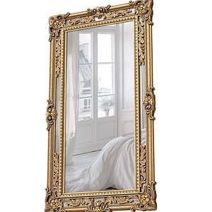 Classic Luxury Full Length Floor Mirror in Carved Gold Frame 3D model model