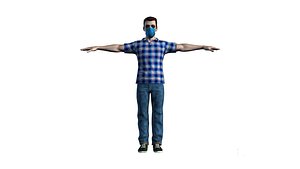 Man with blue shirts and mask model