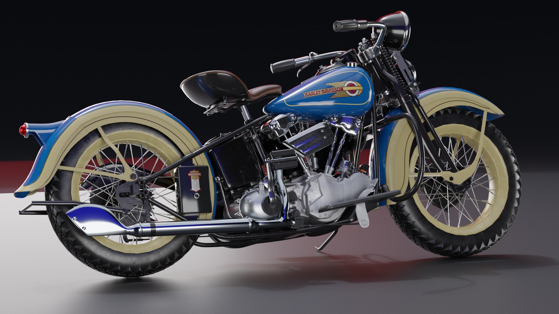 Harley Davidson Knucklehead EL 1936 Motorcycle Low Poly 3D