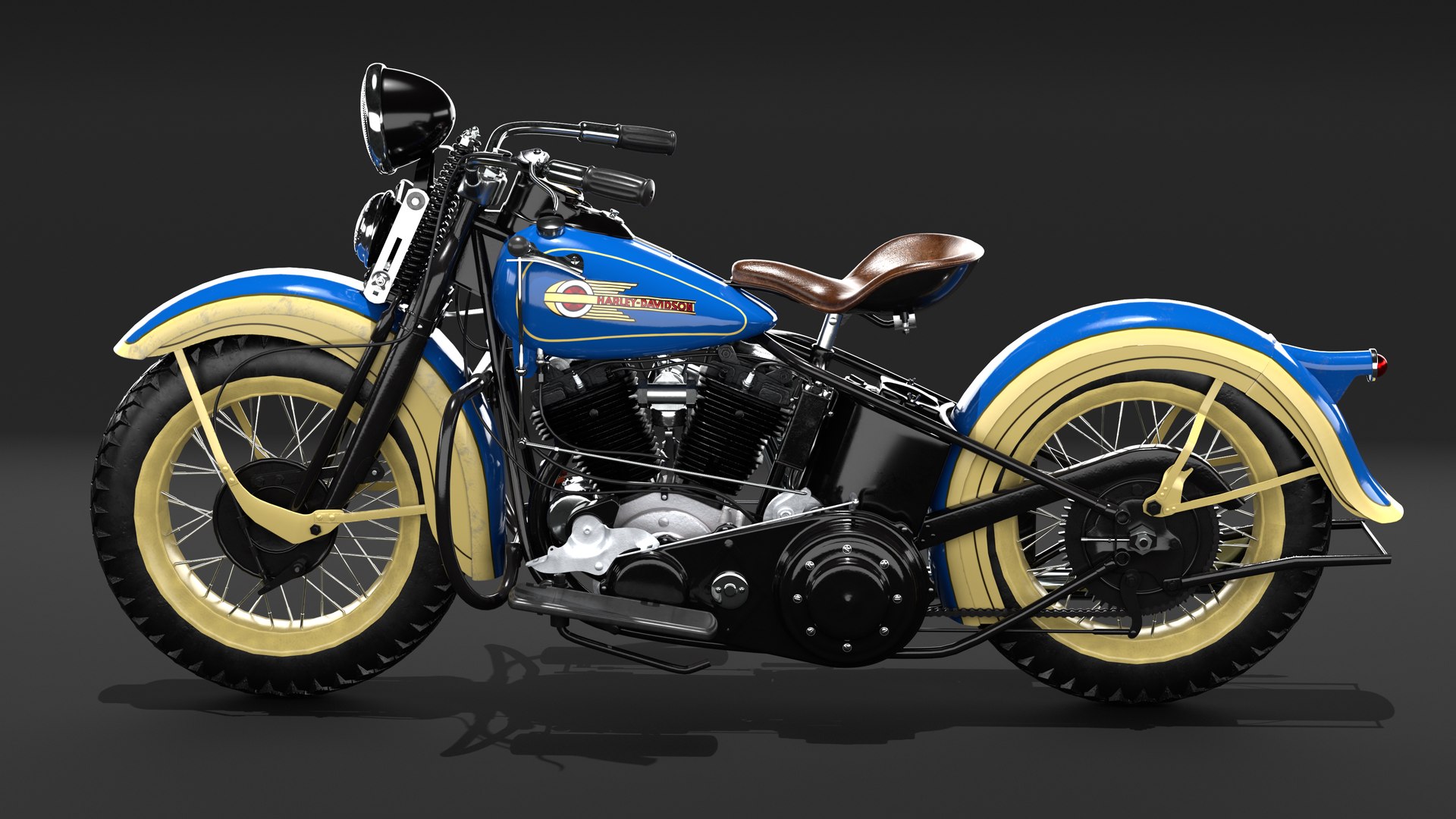 Harley Davidson Knucklehead EL 1936 Motorcycle Low Poly 3D model ...