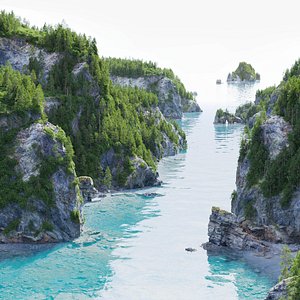 Atlantic Ocean Cliff Coast Line Scan PBR 3D Model Collection