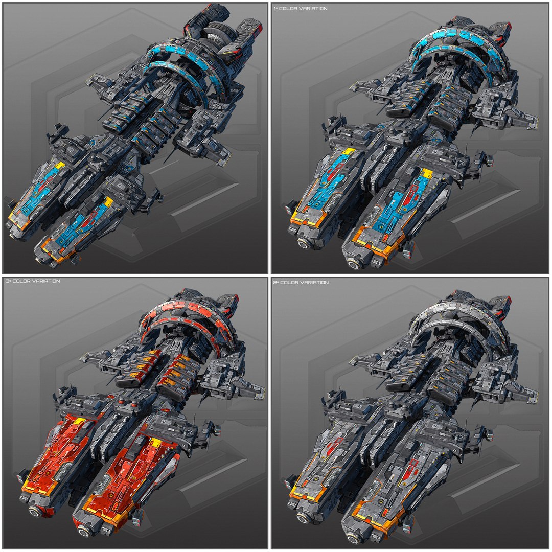 4 spaceships low-res 3d model