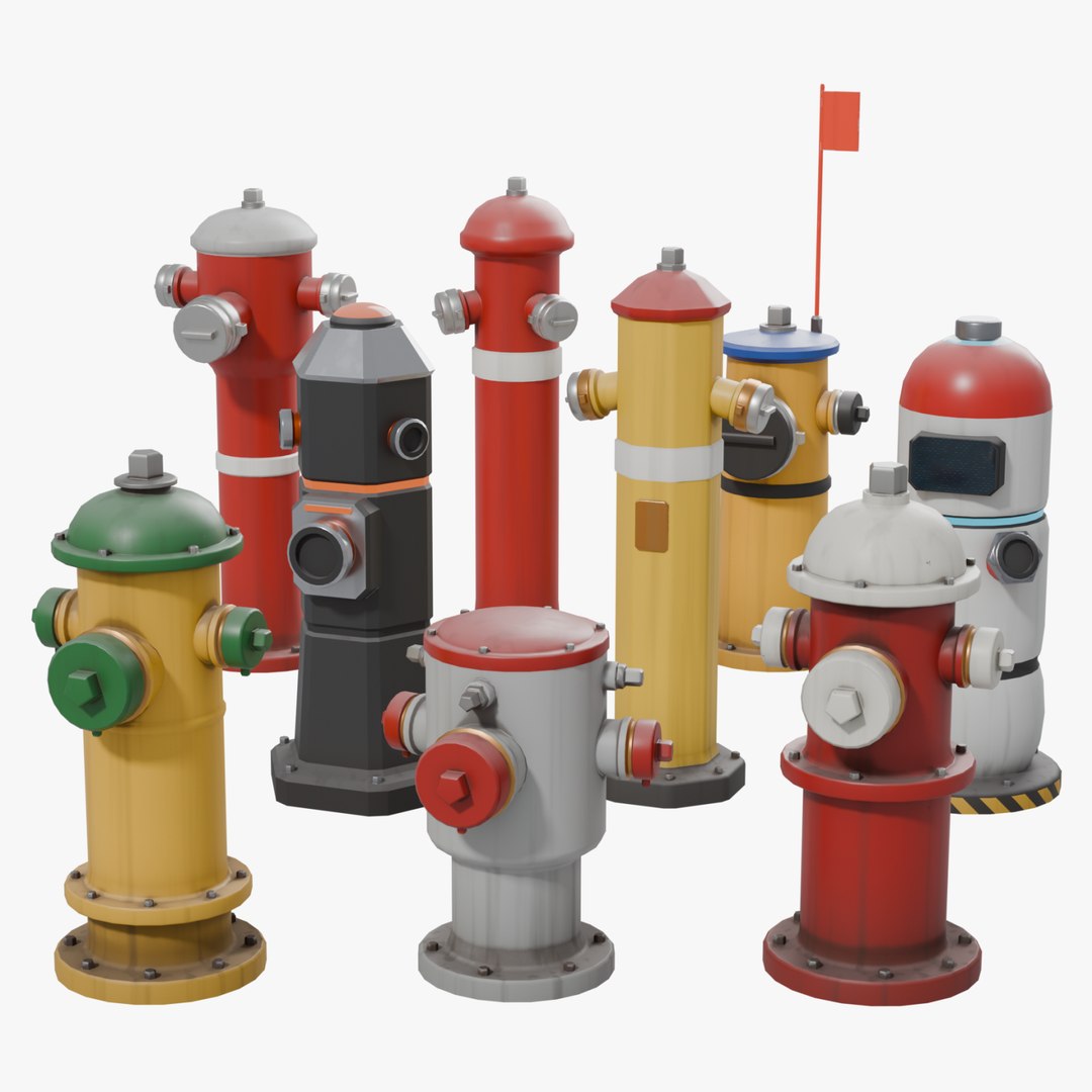 3D Fire Hydrant Pack - 9 Modern and Sci-Fi Hydrants Game Ready PBR model https://p.turbosquid.com/ts-thumb/sx/9YJXWw/o0/firehydrant_pack_00_search/png/1792620693/1920x1080/fit_q87/ac2650e28fbc7b20011800202307c5a418d159e5/firehydrant_pack_00_search.jpg
