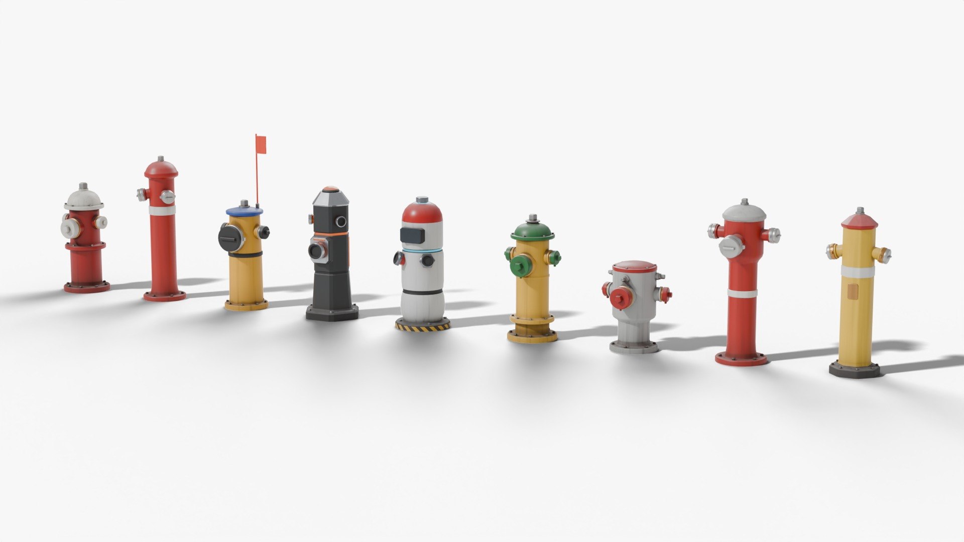 3D Fire Hydrant Pack - 9 Modern and Sci-Fi Hydrants Game Ready PBR model https://p.turbosquid.com/ts-thumb/sx/9YJXWw/tn/firehydrant_pack_01_lineup/jpg/1792620538/1920x1080/fit_q87/36210080bd2afdf7062333161fd775d1cc256756/firehydrant_pack_01_lineup.jpg