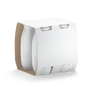 3D White Plastic Yogurt Bottle 4 Pack - small yoghurt milk cardboard packaging model