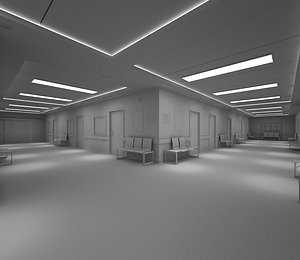 3D hospital hallway corridor-no