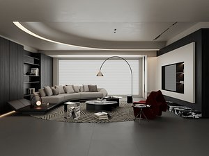 Modern Art Deco Living Room and Luxury Lounge Scene 3D