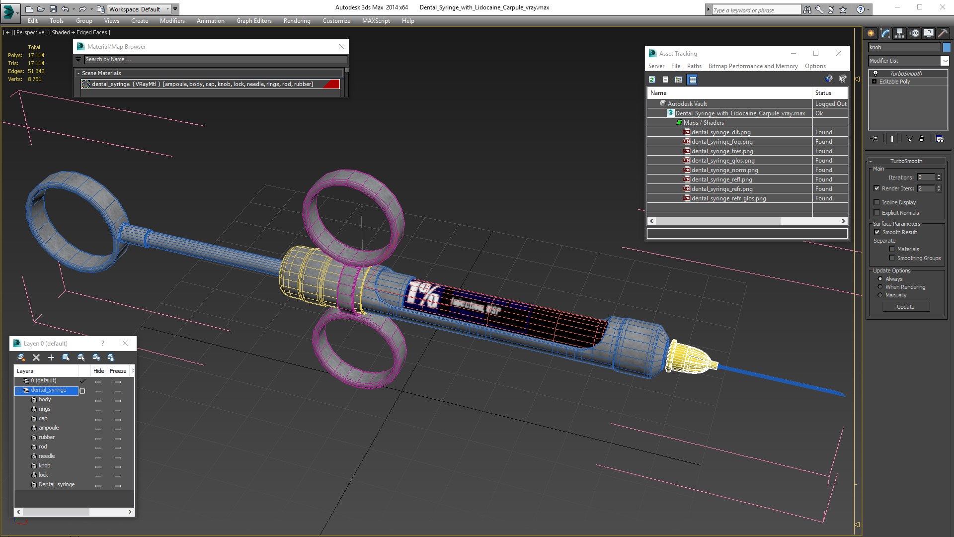 Dental syringe lidocaine carpule 3D model TurboSquid 1488347