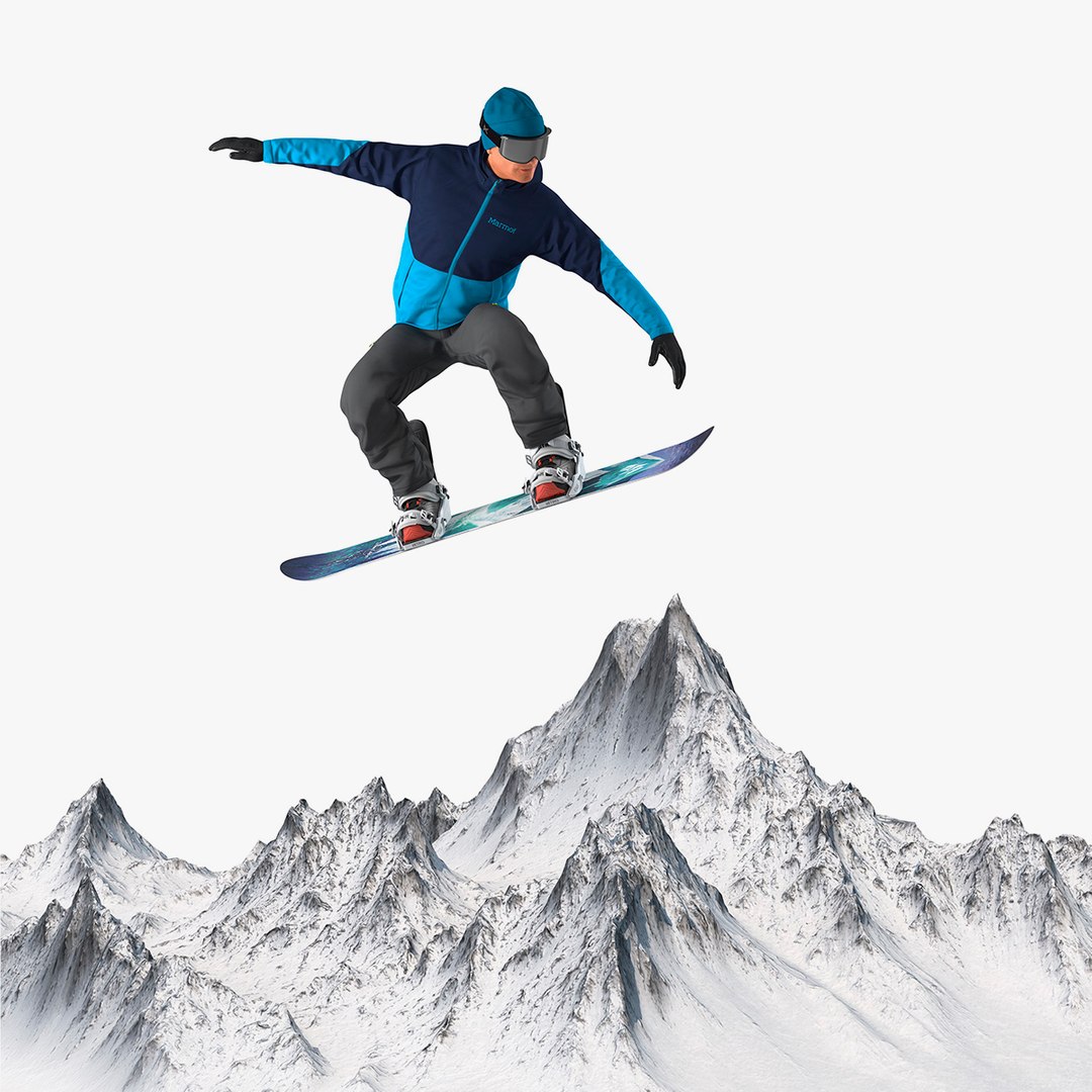 Snowboarder with Mountain Collection 3D model preview