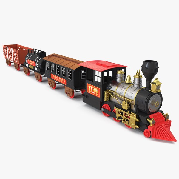 Vintage Train Toy Set Locomotive with Wagons Rigged 3D Model