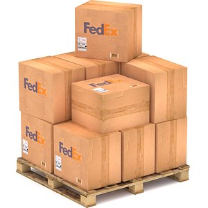 3D Fedex Cardboard Box with Pallet model