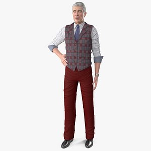 Elderly Man Wear Classic Business Attire Rigged