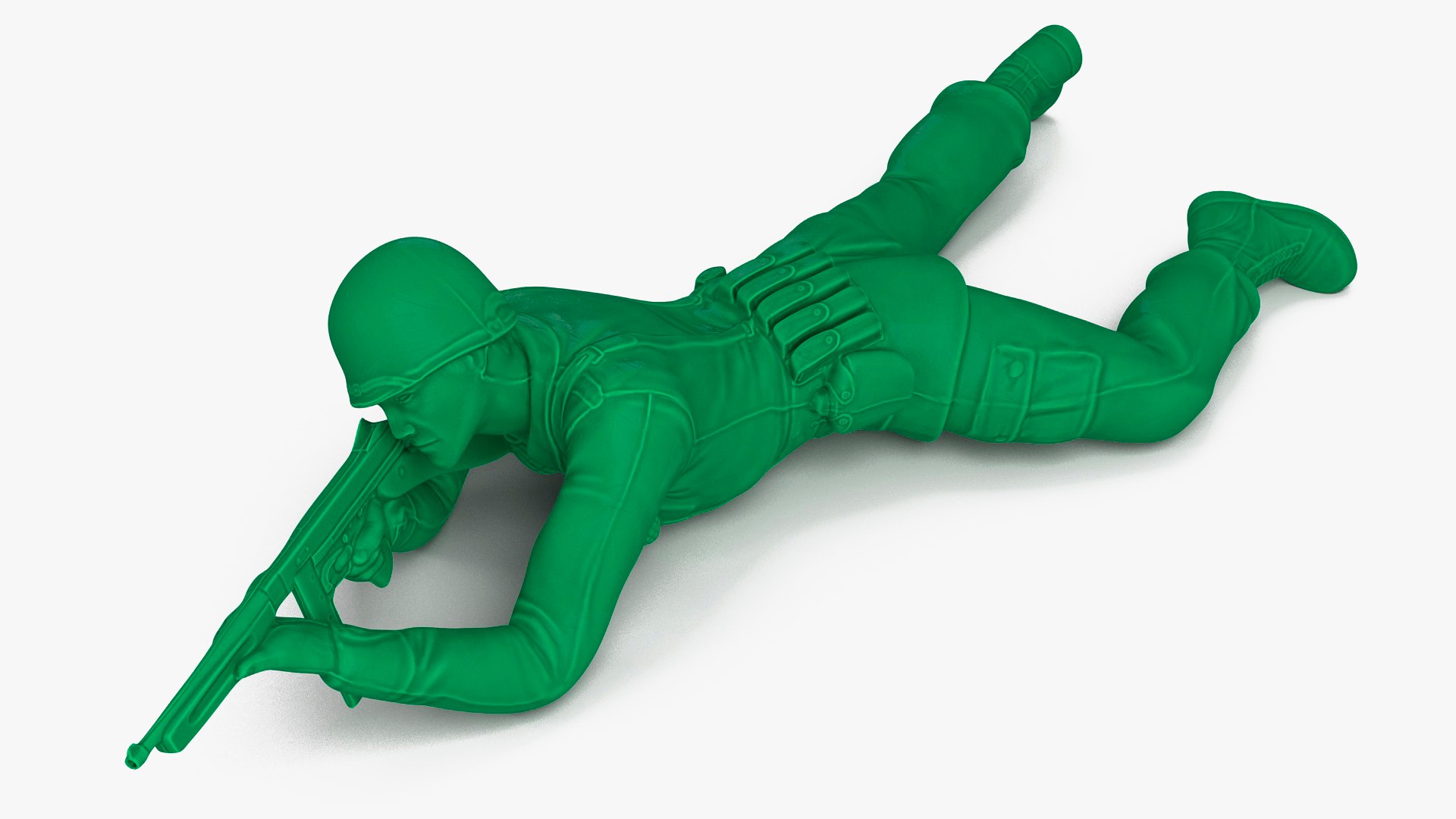 Green Plastic Toy Soldier Lying Prone with Rifle 3D model preview