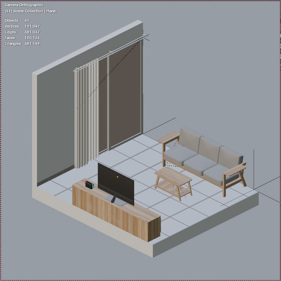 Living Room Interior Isometric 3D Render Illustration 3D - TurboSquid ...