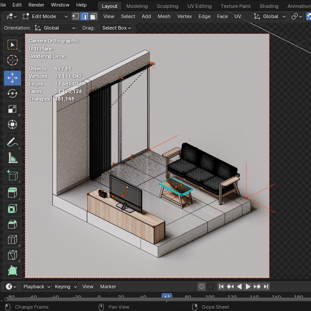 Living Room Interior Isometric 3D Render Illustration 3D - TurboSquid ...