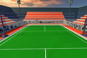 Badminton Court With Racket and Shuttle 3D