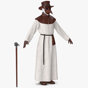 3D Plague Doctor Costume Brown with Staff model
