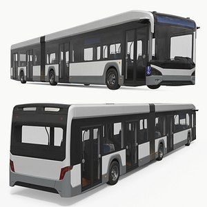 3D Electric Articulated City Transit Bus White