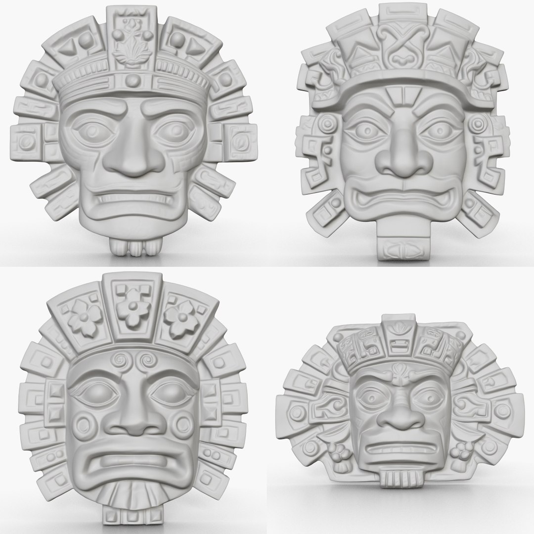 3D Model 4 Mayan Mask Reliefs Collection 2 - TurboSquid 2288837