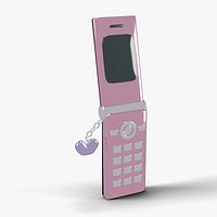 Y2K Chrome Pink Flip Phone with Heart Charm - Retro Cellphone Prop