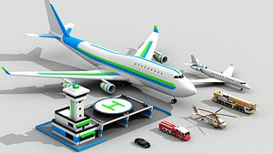 3D cartoon airport vehicle package