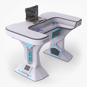 Sci-Fi Command Desk With Holographic Laptop