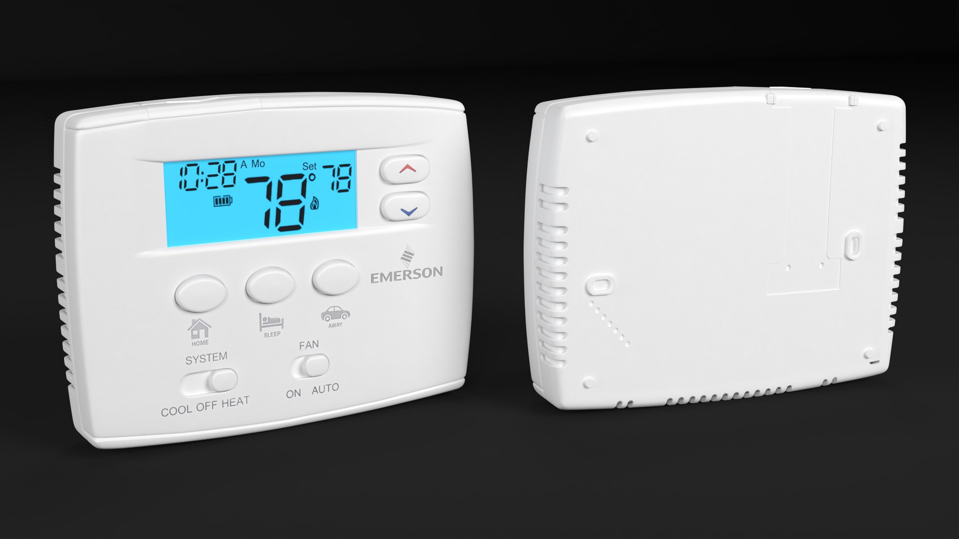 3D model Home Thermostat Emerson 1F80-0261 Switched On https://p.turbosquid.com/ts-thumb/t1/Bx9Goi/lw/homethermostatemerson1f800261switchedonvray3dmodel004/jpg/1701439955/1920x1080/fit_q87/4f66c7d38ed6727ef9b6c3aee1a2371a75c31b36/homethermostatemerson1f800261switchedonvray3dmodel004.jpg