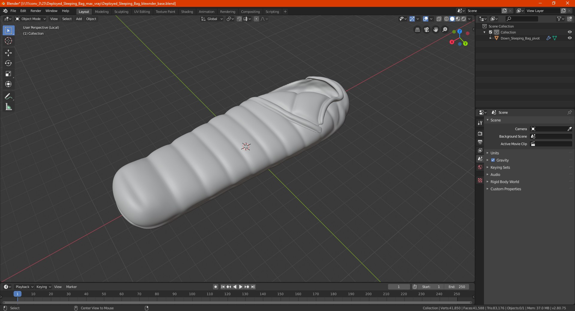 3D Deployed Sleeping Bag https://p.turbosquid.com/ts-thumb/t1/GQ0CAw/xF/deployedsleepingbagmb3dmodel024/jpg/1627369612/1920x1080/fit_q87/9be12fdb35306c7f4c9d3c88d7300de4520a54b4/deployedsleepingbagmb3dmodel024.jpg