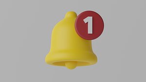 3D Cartoon Notification Bell with Reminder Number model